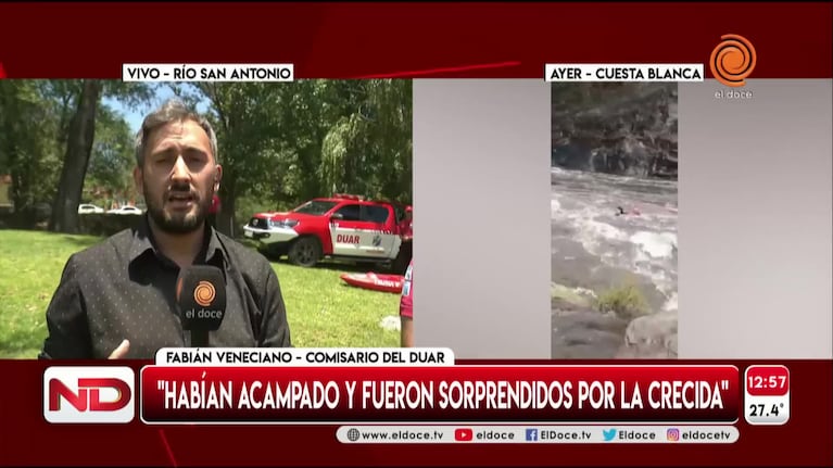 Los rescatados por la crecida habían acampado en un islote del río San Antonio