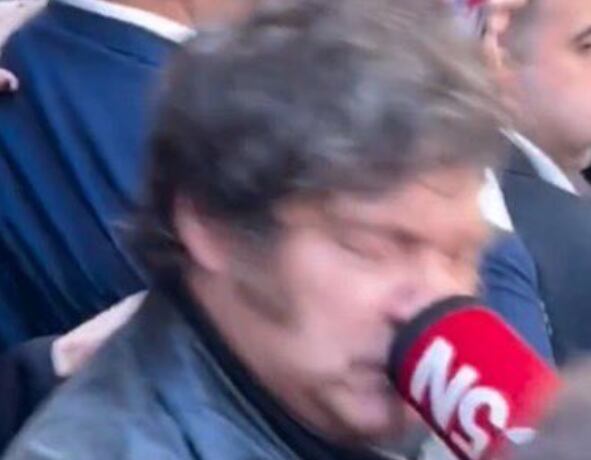 El momento en el que le pegaron un microfonazo a Milei