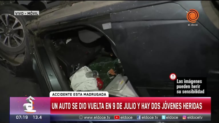 Perdió el control del auto, volcó y terminó con las ruedas para arriba