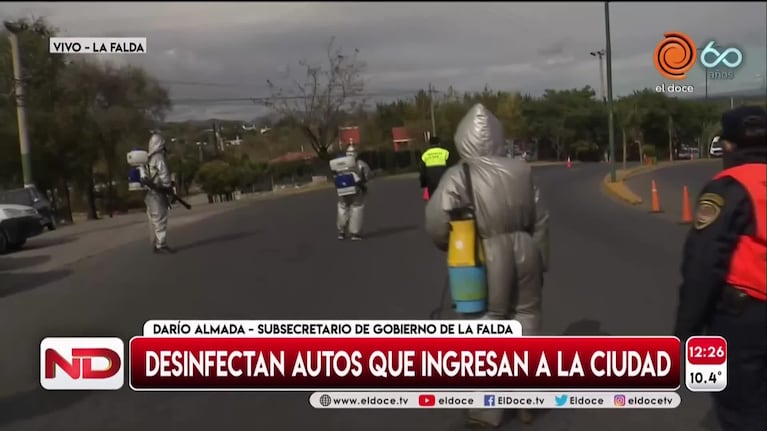 Coronavirus: en La Falda desinfectan vehículos que vengan de "zonas rojas"