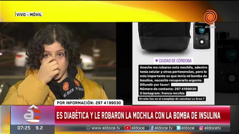 Le robaron la mochila con la bomba de insulina