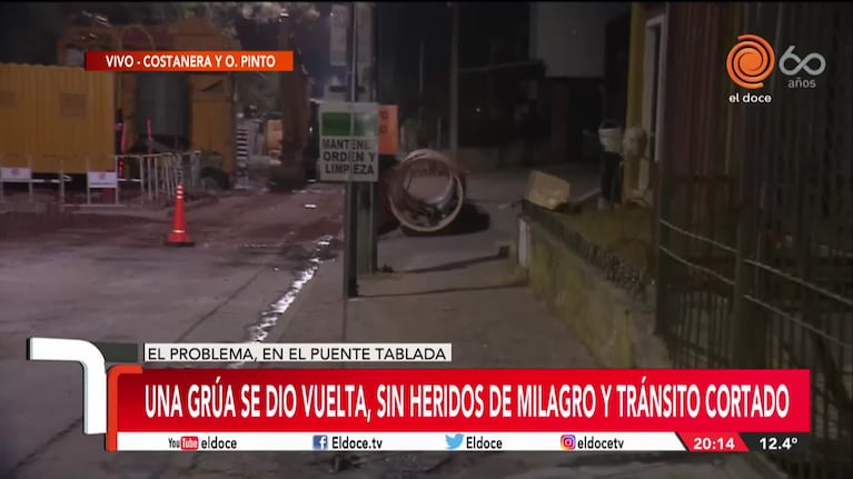 Una grúa se hundió en el Puente Tablada: de milagro no hubo heridos