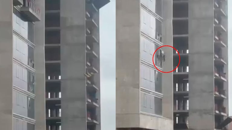 Fuertes vientos en Córdoba: una grúa reventó un vidrio en un edificio en construcción