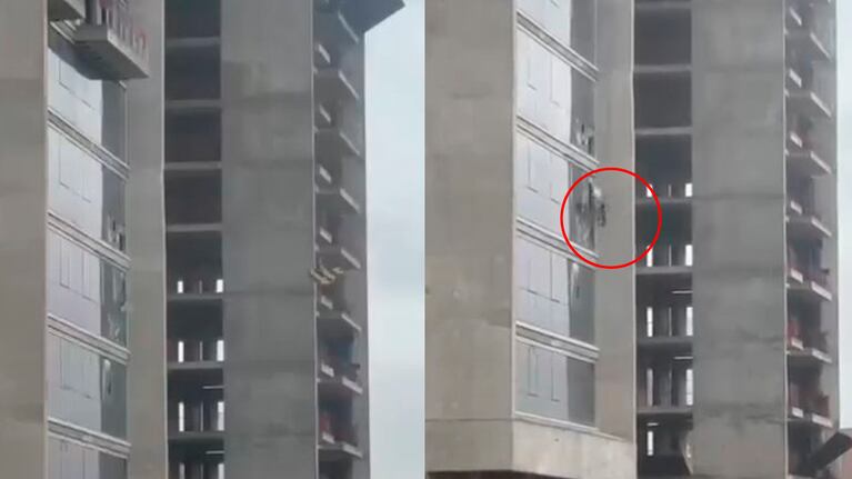 Fuertes vientos en Córdoba: una grúa reventó un vidrio en un edificio en construcción