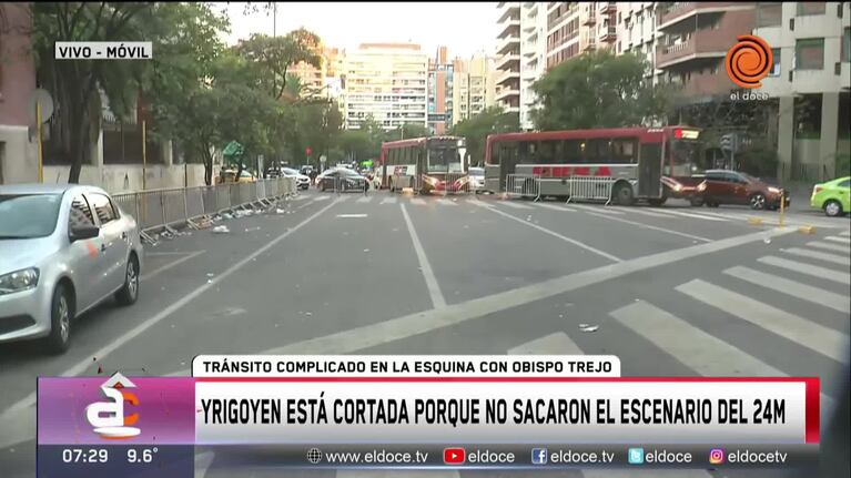 Está cortada la avenida Yrigoyen porque no sacaron el escenario del 24M 