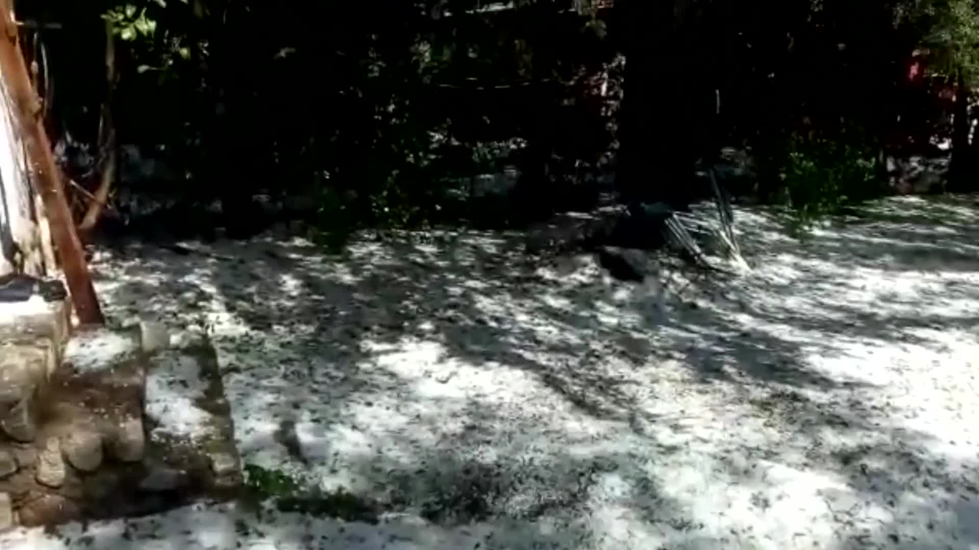 Cayó granizo en Nono: la ciudad quedó cubierta de un manto blanco