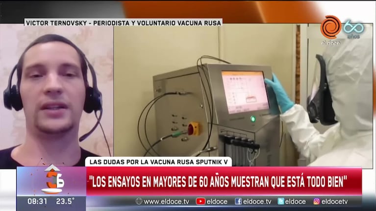 Periodista y voluntario ruso: "Los ensayos en mayores de 60 muestran que está todo bien"