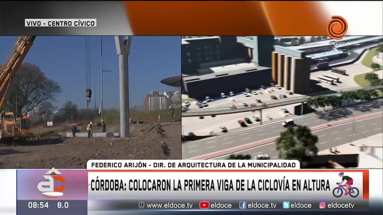 Colocaron la primera viga de la ciclovía en altura que tendrá Córdoba