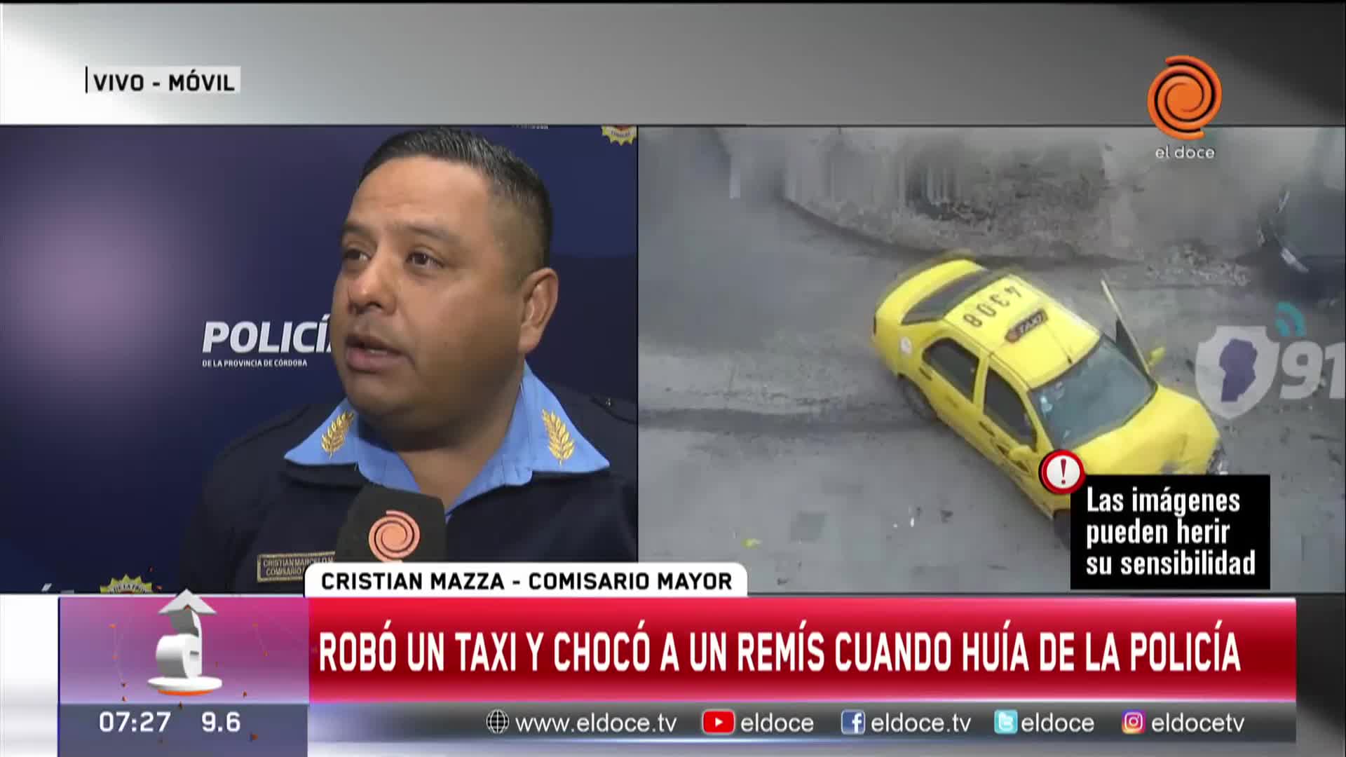 Robó un taxi, huyó de la Policía y chocó un remis: el video de la persecución