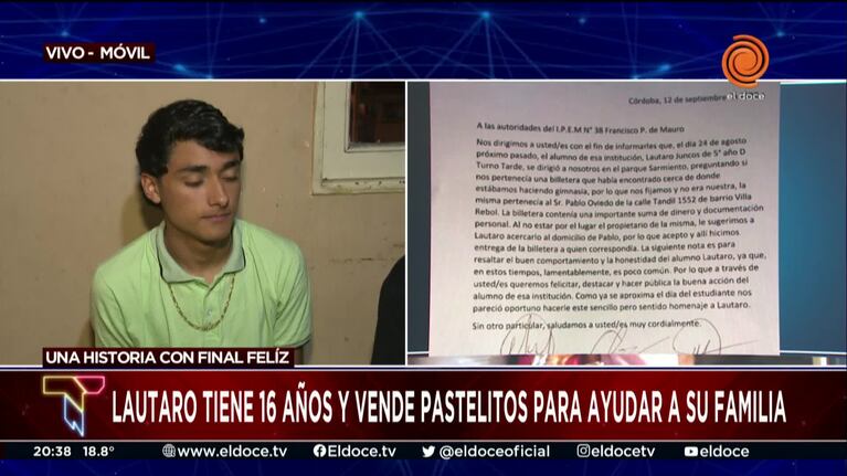 El estudiante que devolvió una billetera y fue reconocido