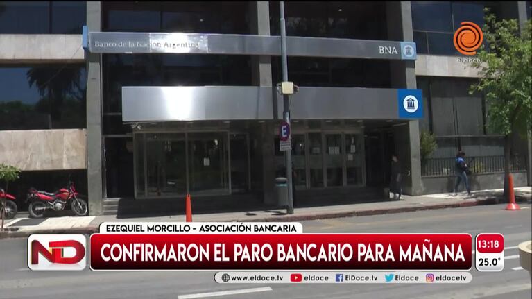 El jueves habrá paro bancario en Córdoba