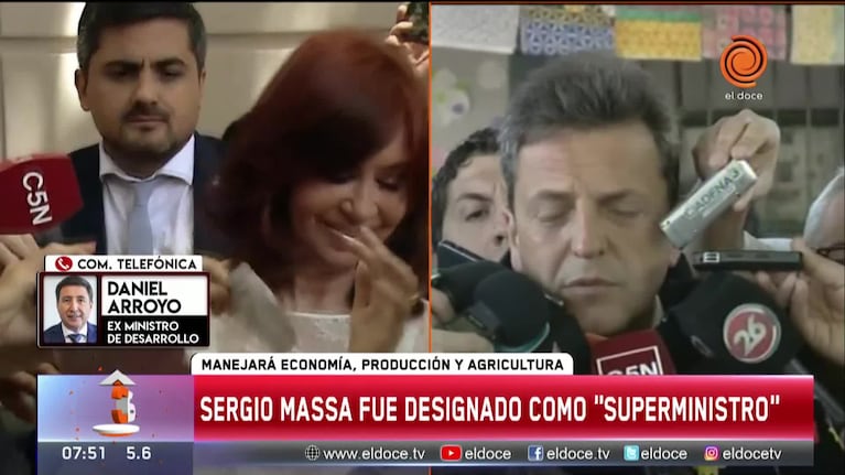 Daniel Arroyo avaló la designación de Sergio Massa como "superministro"