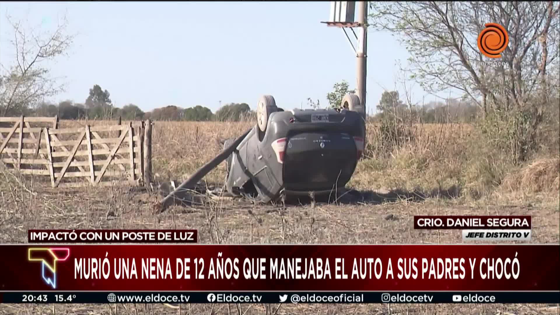 Qué se sabe del accidente en el que una nena de 12 años murió manejando