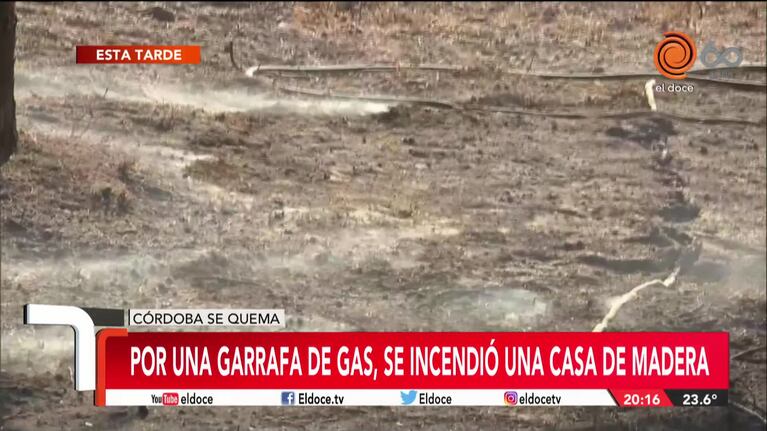 Fuego en Villa Giardino: explotó una garrafa y se quemó una casa