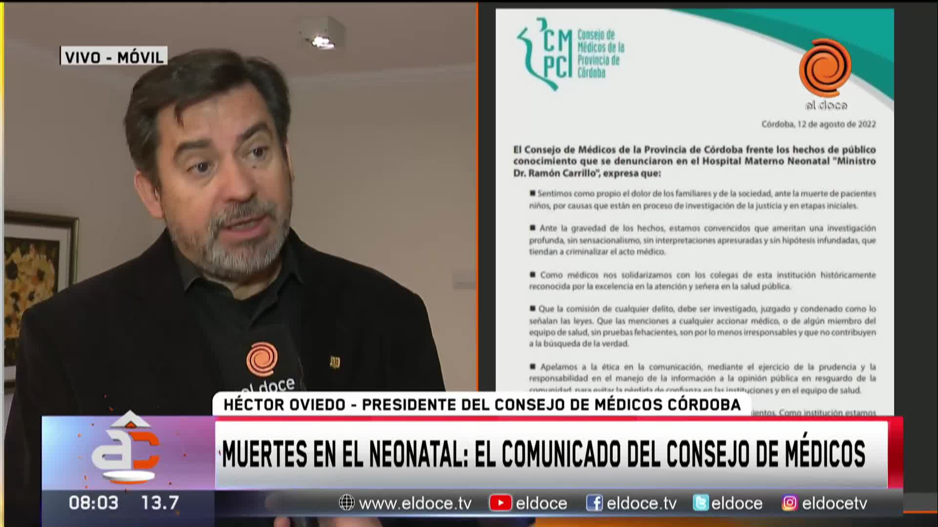 El comunicado del Consejo de Médicos por los bebés muertos