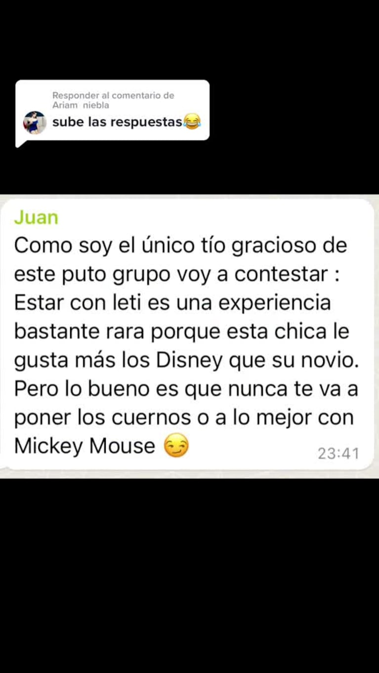 Creó un grupo con sus ex para hacerles una pregunta