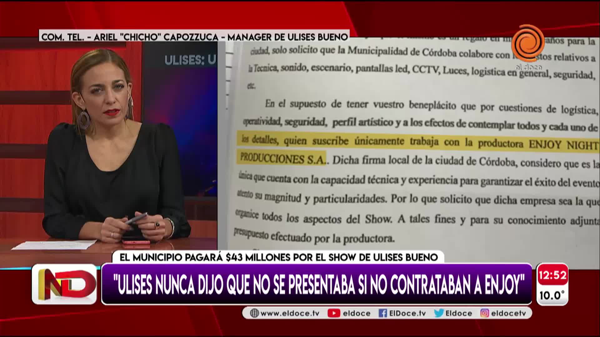 El mánager de Ulises puso en duda el show