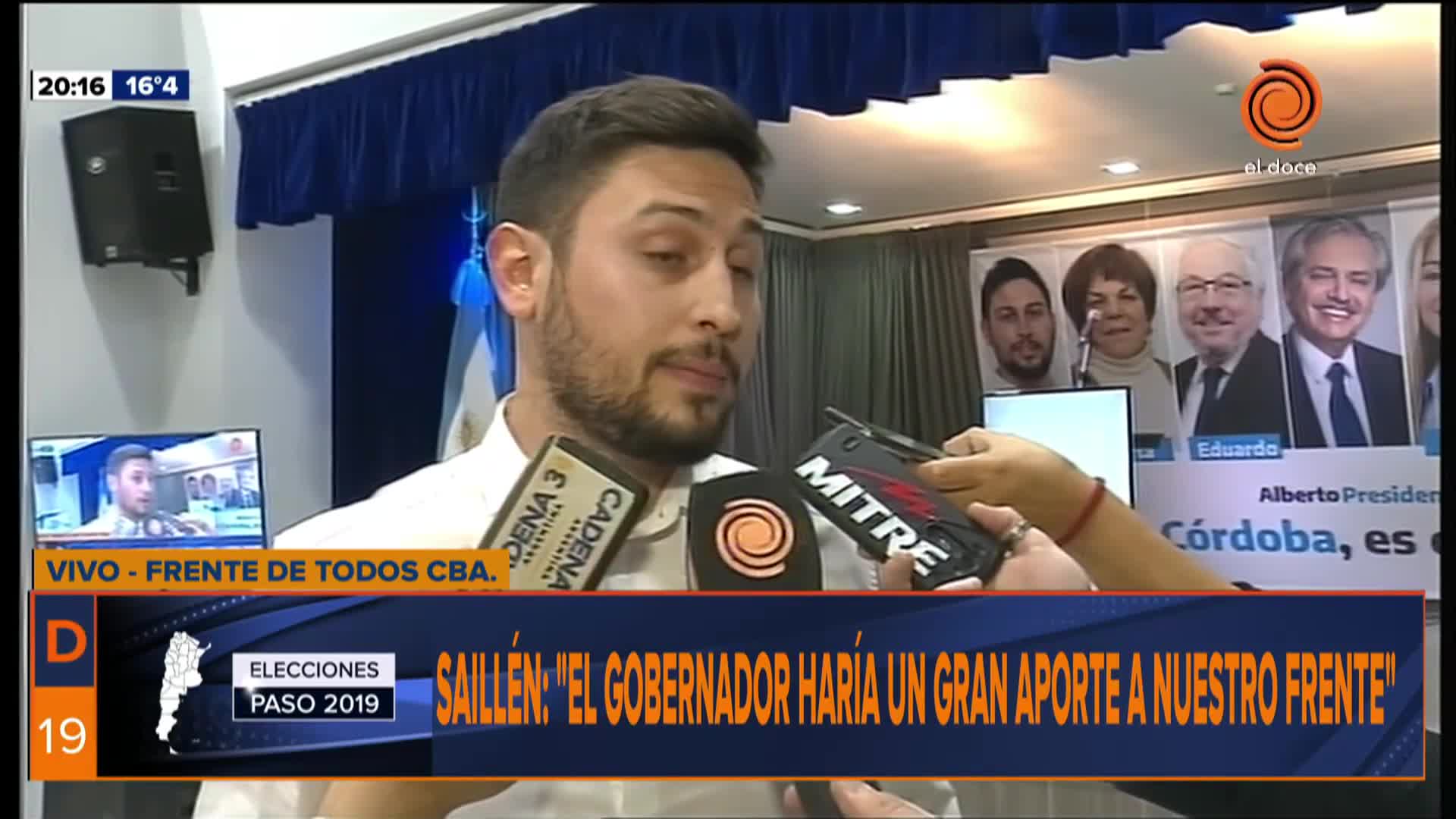 Franco Saillén: "Schiaretti haría un gran aporte a nuestro frente"
