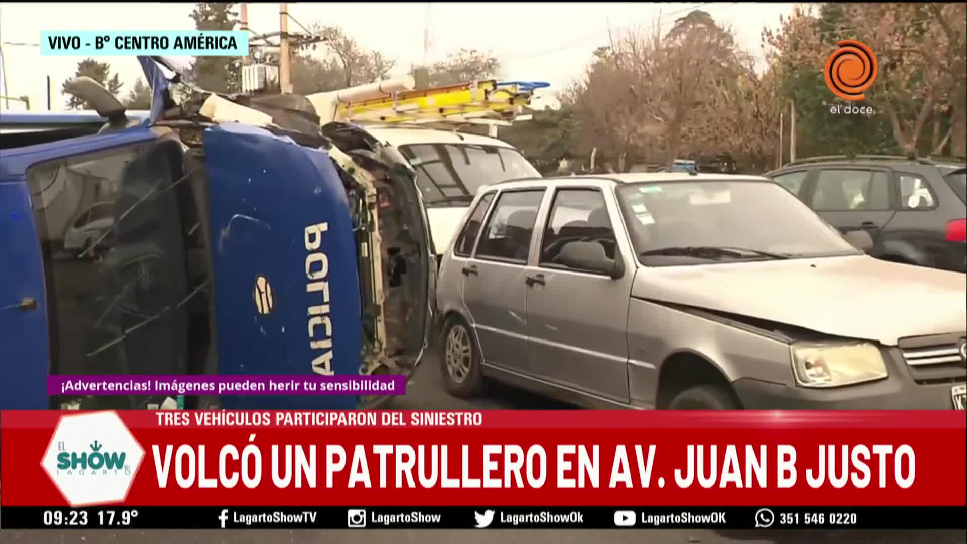 Impactante choque entre un patrullero y dos autos