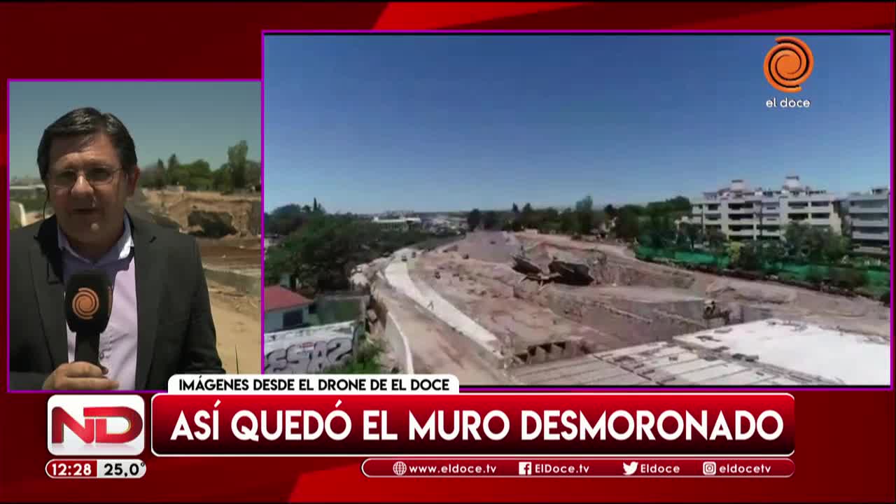 El muro desmoronado visto desde el drone