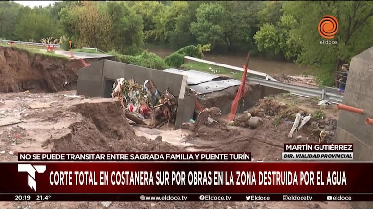 Corte y reparaciones en la zona de la Costanera destrozada por el agua