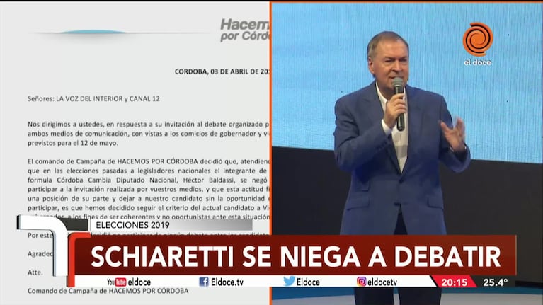 Juan Schiaretti se bajó del debate