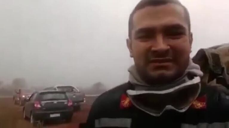 La emoción de un bombero por la lluvia en Santo Tomé