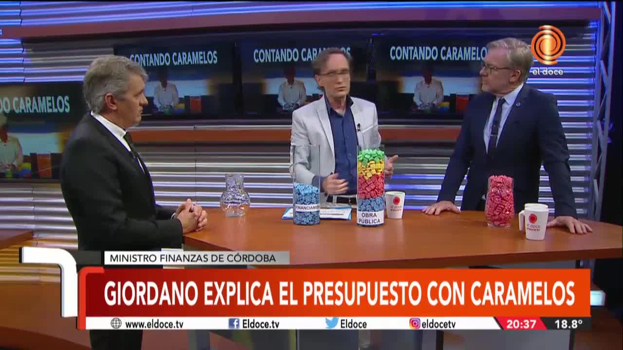 Giordano explicó el presupuesto 2019 en Telenoche con caramelos