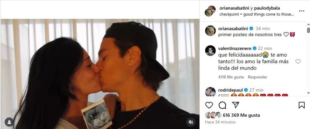 Oriana Sabatini y Paulo Dybala revelaron que esperan a su primer hijo 