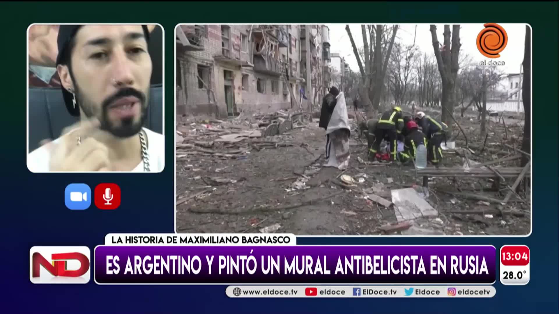 Es argentino y viajó a Rusia a pintar un mural antibelicista