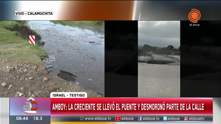 Amboy: la creciente se llevó un puente y desmoronó parte de una calle
