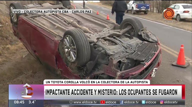 Un auto se dio vuelta pero no aparece el conductor