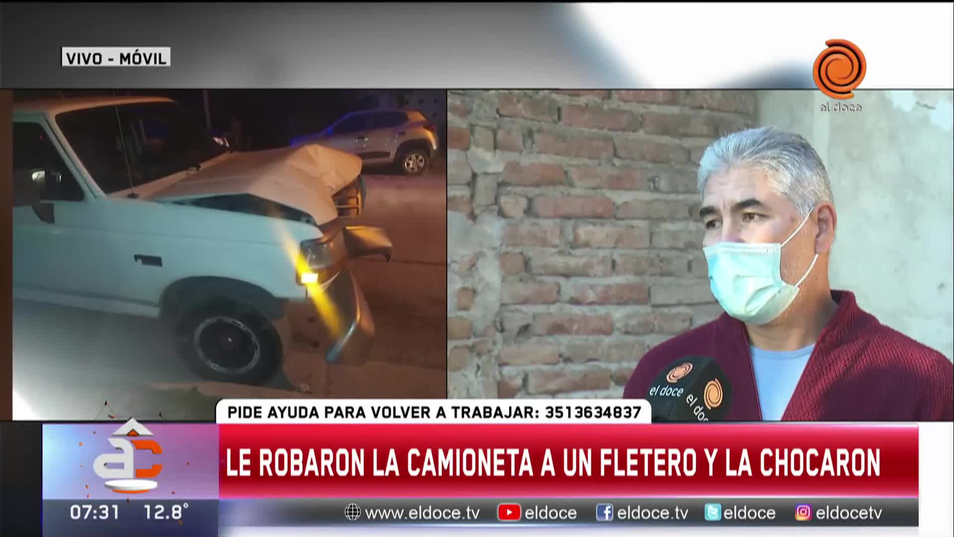 Le robaron y chocaron la camioneta que usaba para trabajar 