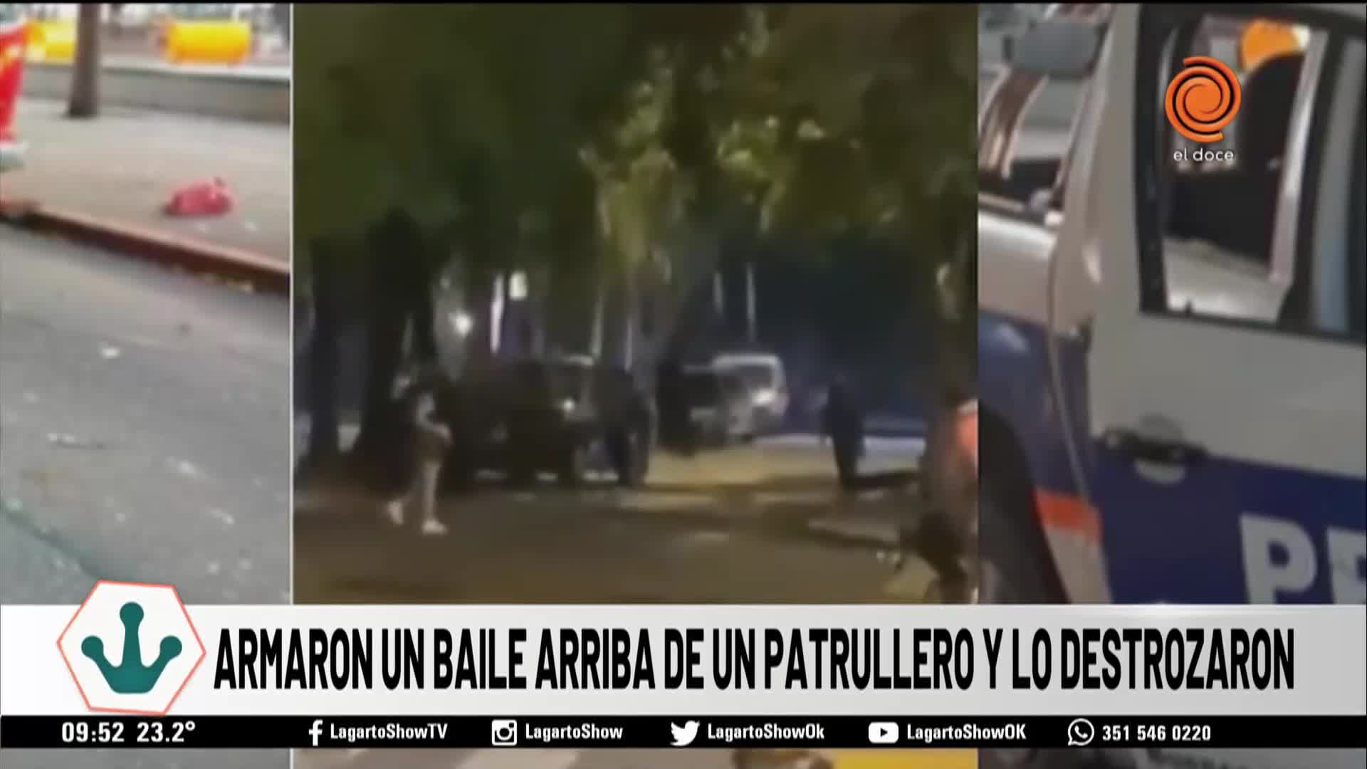 Bailaron arriba de un patrullero y lo destrozaron