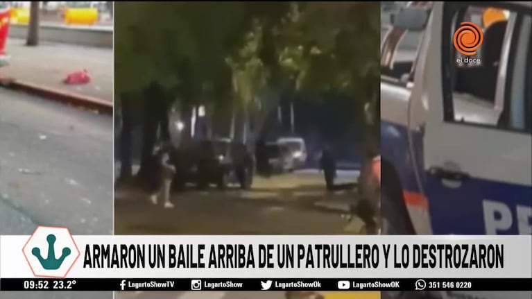 Bailaron arriba de un patrullero y lo destrozaron