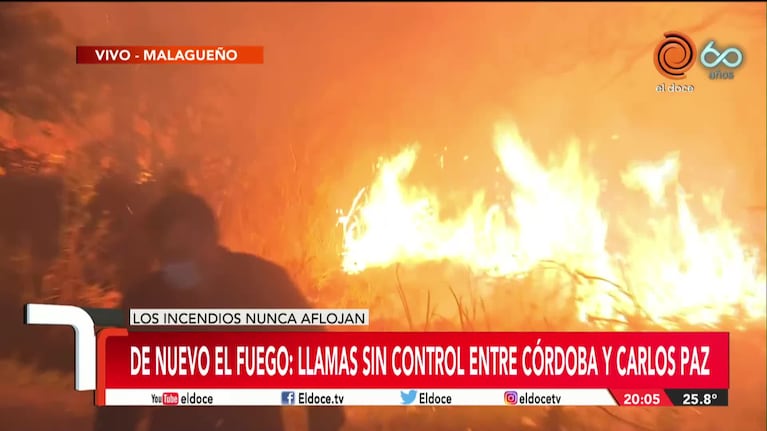 Desde adentro, el voraz incendio al costado de la autopista Córdoba-Carlos Paz