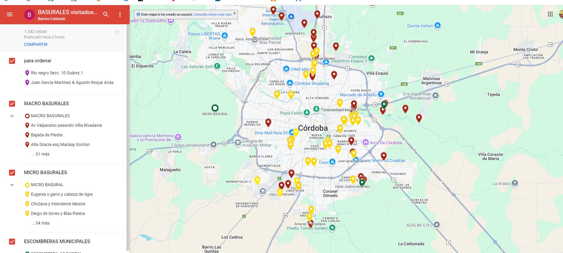Mapa de basurales en Córdoba
