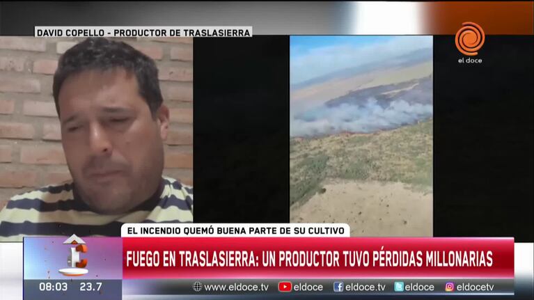 Fuego en Traslasierra: un productor perdió gran parte de su cultivo