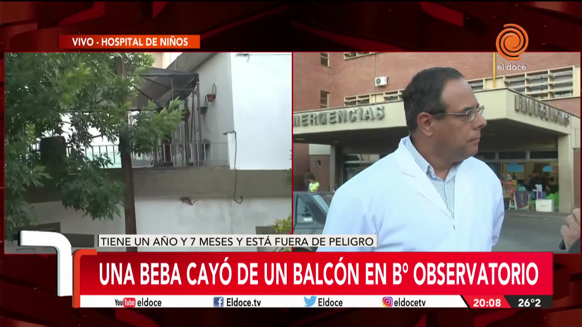 La beba que cayó de un balcón está fuera de peligro