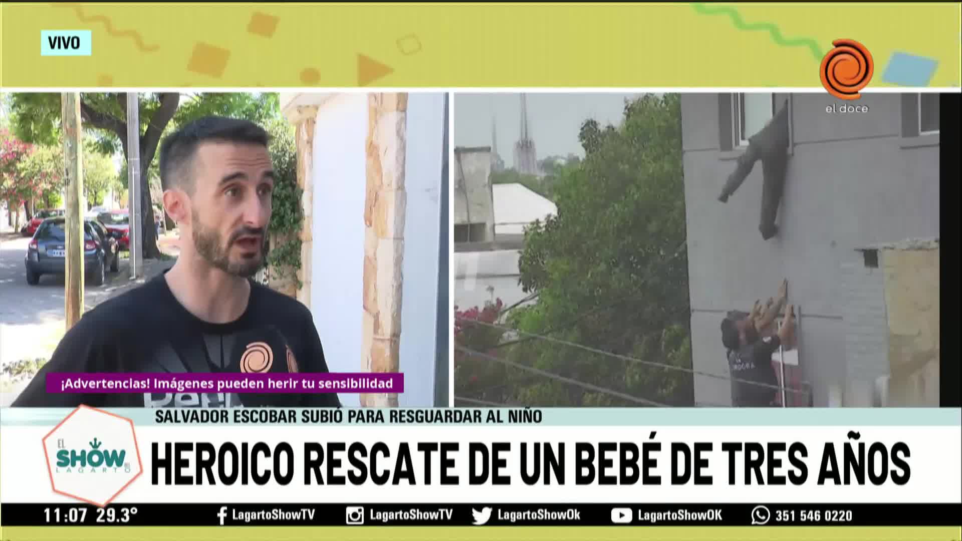 Salvó al bebé que casi cae por una ventana