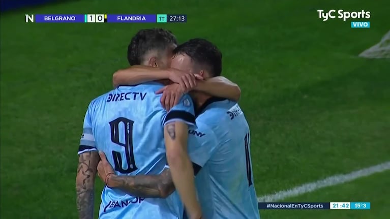 De cabeza, Vegetti puso el 1 a 0 de Belgrano sobre Flandria
