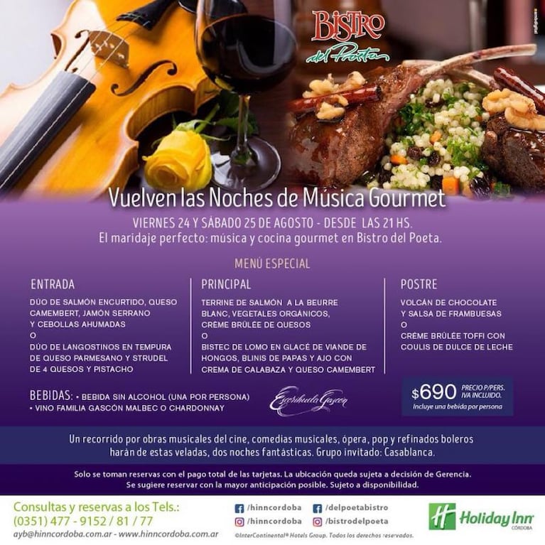 Ideal para el viernes y sábado: noche de música gourmet en Córdoba