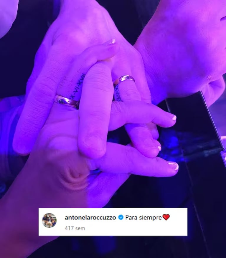 Imagen de los anillos que posteo Anto tras la boda.