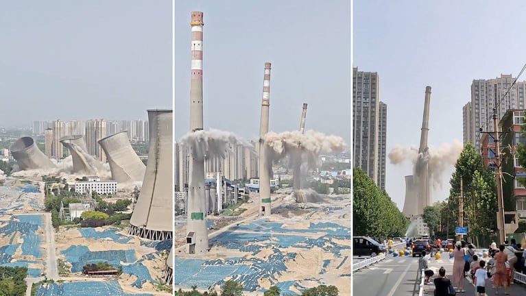 Imágenes impactantes en la demolición de una central térmica en China.