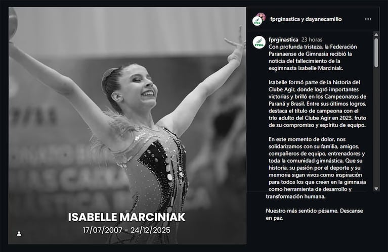 Impacto en Brasil por la muerte a los 18 años de la máxima promesa de la gimnasia rítmica