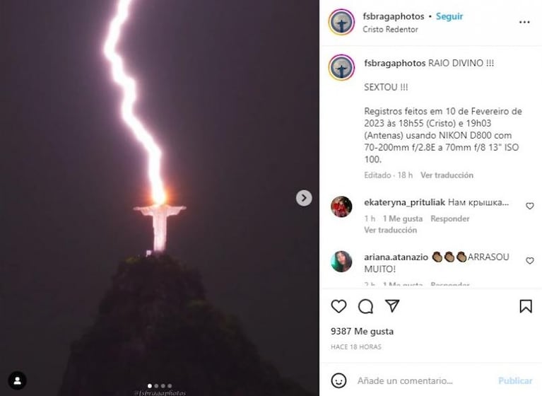 Impresionantes imágenes del momento en que un rayo impacta en la cabeza del Cristo en Brasil