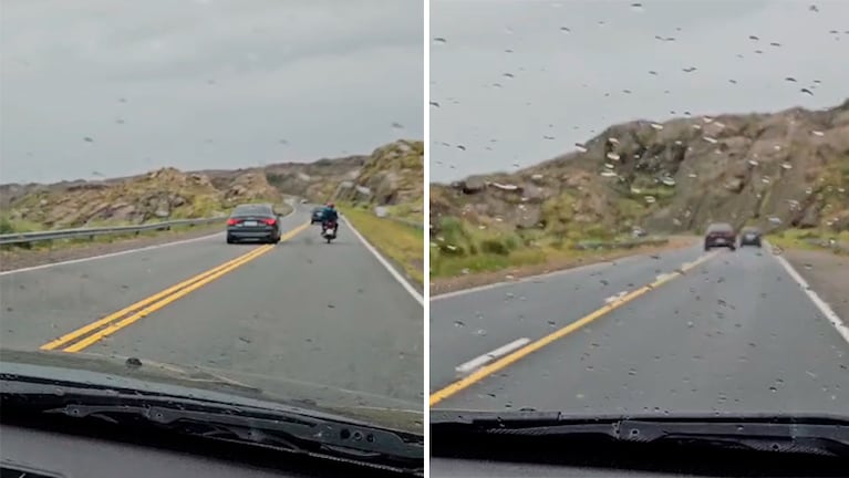 Imprudencia bajo la lluvia en el camino de las Altas Cumbres.