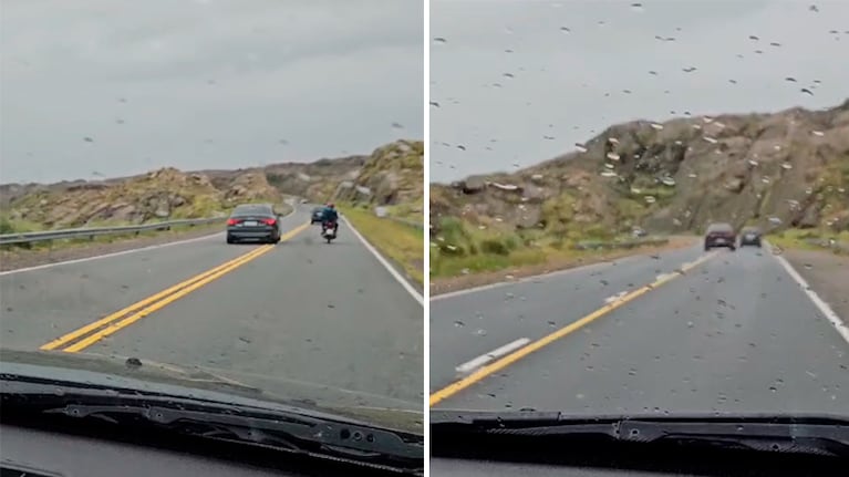 Imprudencia bajo la lluvia en el camino de las Altas Cumbres.
