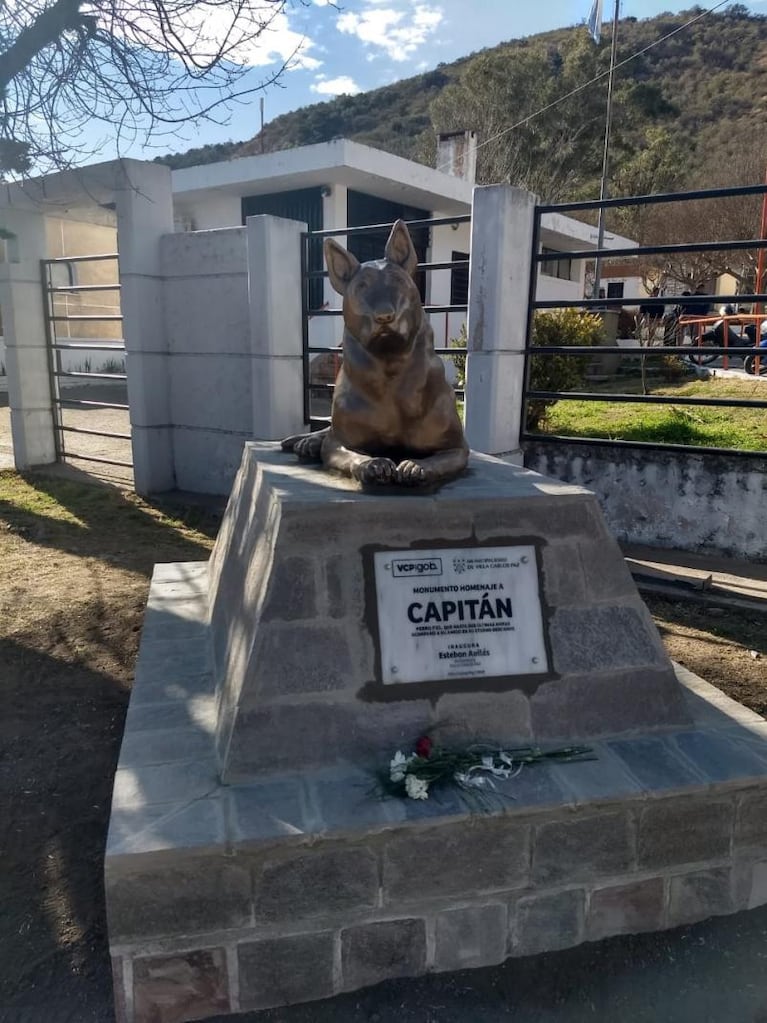 Inauguraron el monumento de Capitán, el perro que vivía junto a la tumba de su amo en Carlos Paz