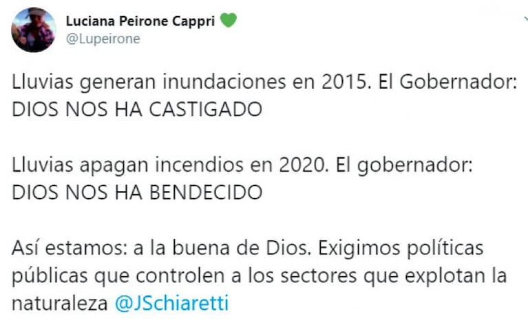 Incendios y polémica: Schiaretti agradeció a Dios por "apagar las llamas"